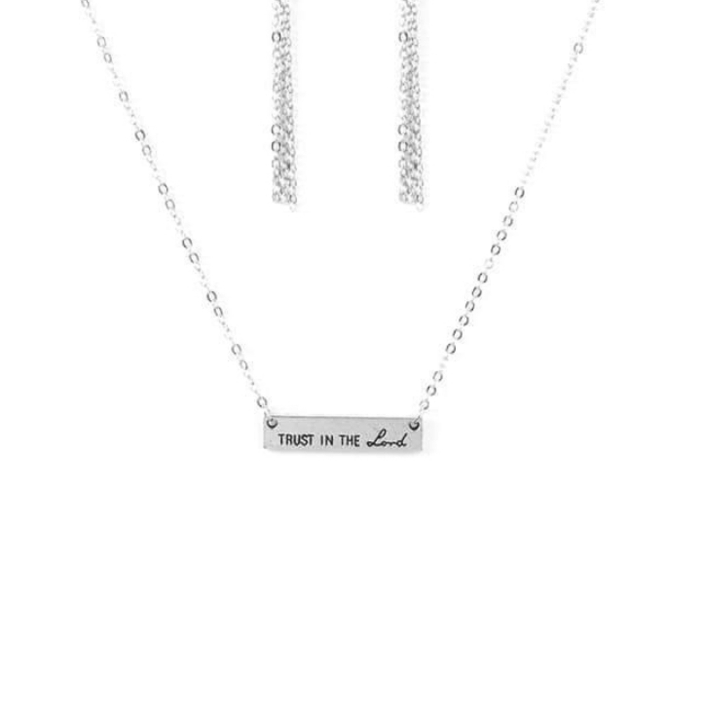 Trust In The Lord bar Pendant Necklace and coordinating earring set